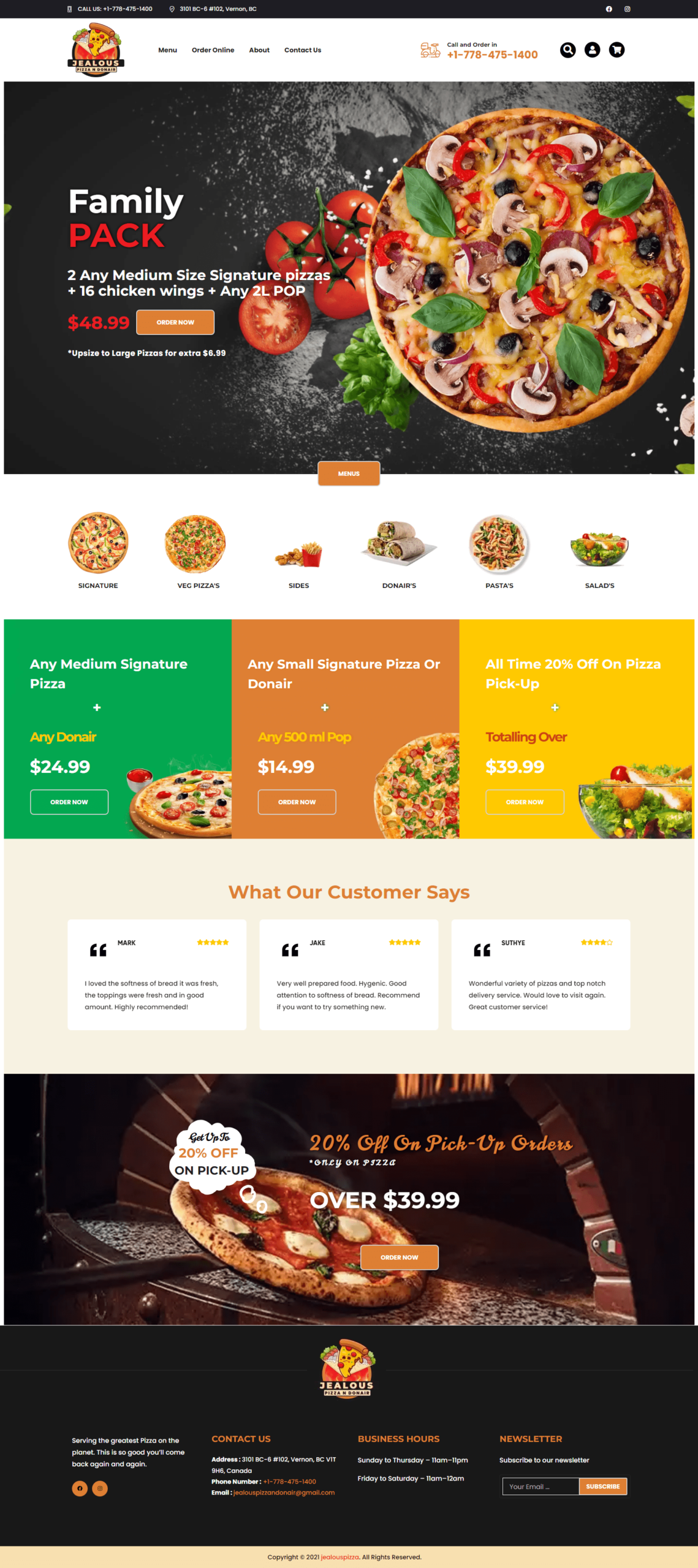 Jealous Pizza and Donair website was designed and maintained by Dhillon Marketing Agency based in Kelowna